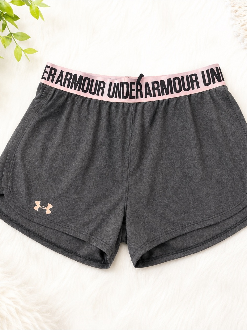Under Armour Women's Dark Gray Athletic Shorts with Pink Waistband